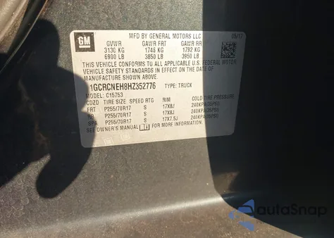 2017 Chevrolet Silverado 1500 Ls from USA, damaged, VIN 1GCRCNEH8HZ352776